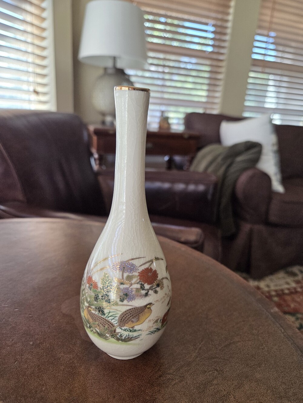Vintage Otagiri Japan Quail & Chrysanthemum Porcelain Bud Vase